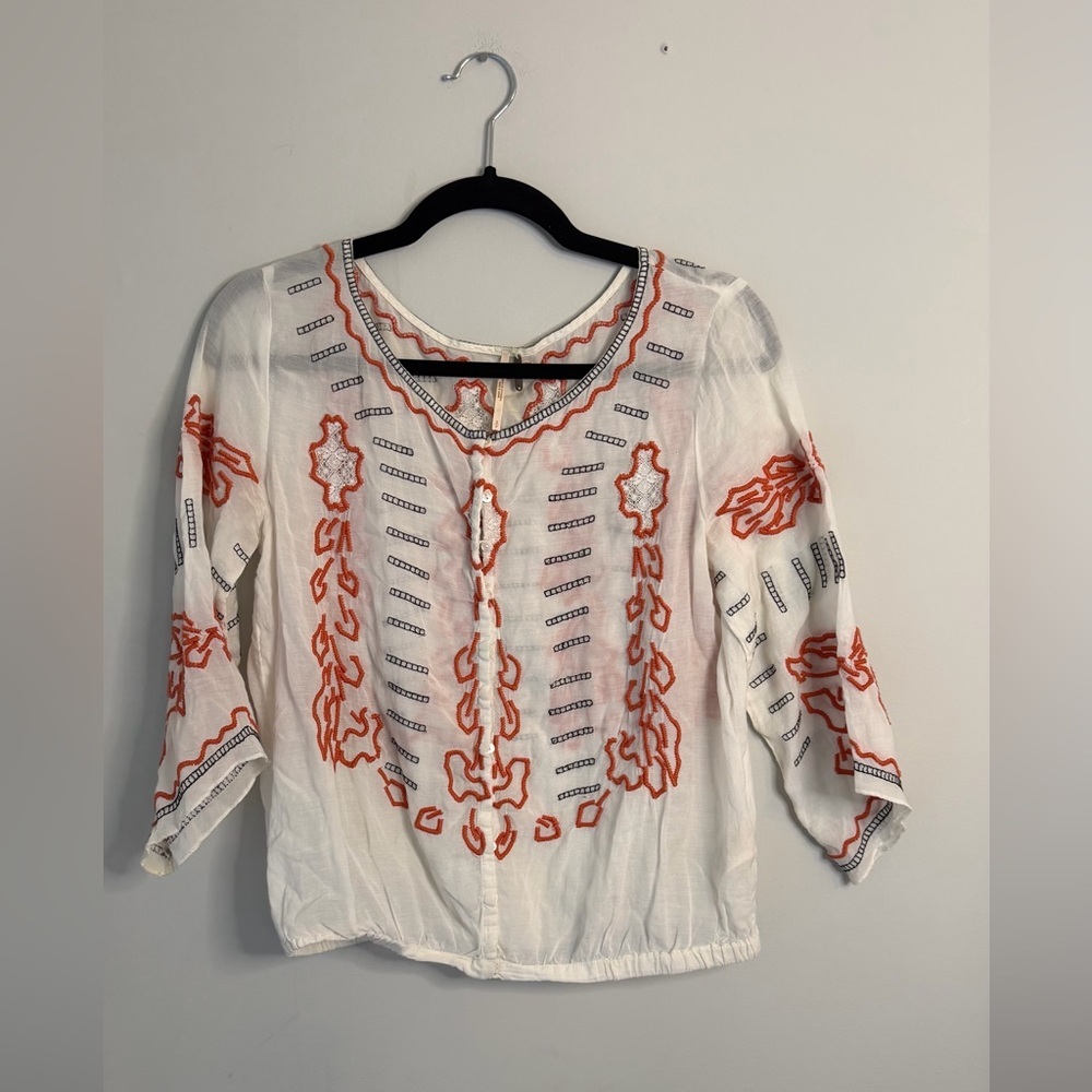 Free People Maison Jules Embroidery Crochet Bohemian Peasant top.